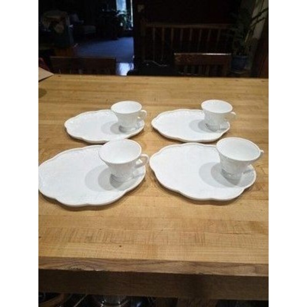 Vintage Indiana Glass Colony Harvest White Milk Glass Snack Set of 4